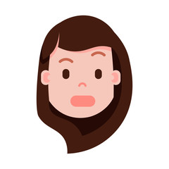 girl head with facial emotions, avatar character, woman surprised face with different female emotions concept. flat design. vector illustration