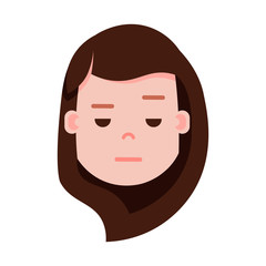 girl head emoji with facial emotions, avatar character, woman sorrowful face with different female emotions concept. flat design. vector illustration