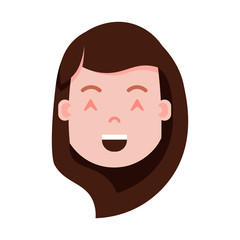 girl head emoji personage icon with facial emotions, avatar character, woman satisfied face with different female emotions concept. flat design. vector illustration