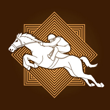 Horse racing ,Horse with jockey designed on line square background graphic vector.