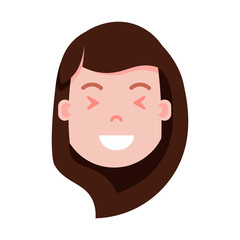 girl head emoji personage icon with facial emotions, avatar character, woman satisfied face with different female emotions concept. flat design. vector illustration