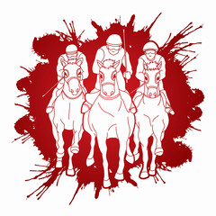 Fototapeta premium Horse racing ,Horse with jockey designed on splatter ink graphic vector.