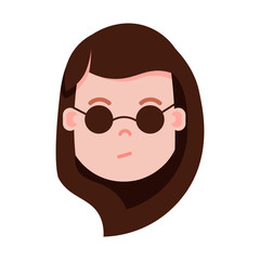 girl head emoji personage icon with facial emotions, avatar character, woman in glasses face with different female emotions concept. flat design. vector illustration