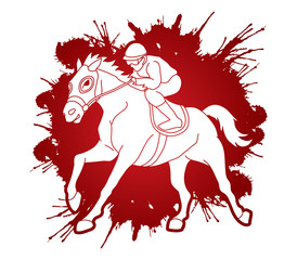 Horse racing ,Horse with jockey designed on splatter ink graphic vector.