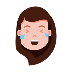 girl head emoji personage icon with facial emotions, avatar character, woman crying face with different female emotions concept. flat design. vector illustration