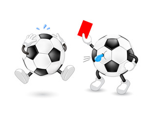 Cartoon soccer referee giving red card. Sport character design. Illustration isolated on white background.