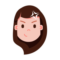 girl head emoji personage icon with facial emotions, avatar character, woman idea face with different female emotions concept. flat design. vector illustration
