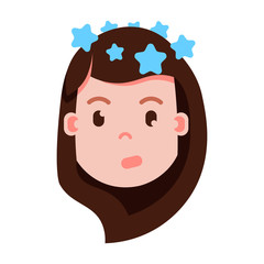 girl head emoji personage icon with facial emotions, avatar character, woman vertigo face with different female emotions concept. flat design. vector illustration