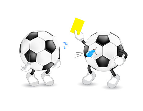 Cartoon soccer referee giving yellow card. Sport character design. Illustration isolated on white background.