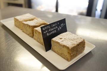 white chocolate macadania blondie
