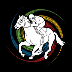Horse racing ,Horse with jockey designed on spin wheel background  graphic vector.