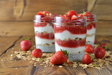 Vegetarian dessert with muesli and strawberries