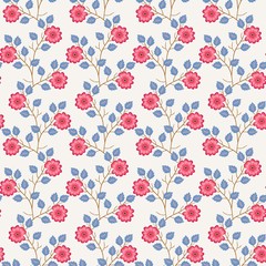 Seamless natural pattern with blooming plants isolated on light background. Vector spring design. Paper, wallpaper, print for fabric.