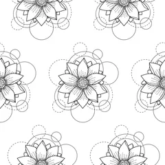 Zelfklevend Fotobehang Seamless pattern with lotus and circles on white background © kronalux