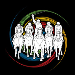 Horse racing ,Horse with jockey designed on spin wheel background  graphic vector.