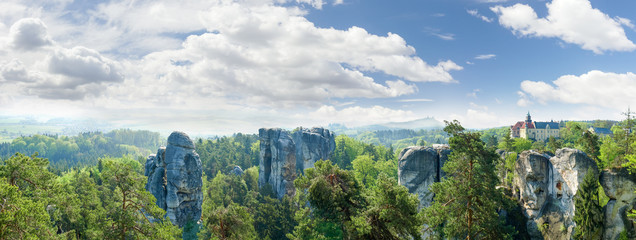 Panorama of sandstone rocks in reserve Bohemian Paradise, Czech Republic