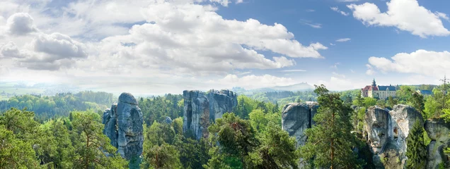 Foto op Plexiglas Panorama of sandstone rocks in reserve Bohemian Paradise, Czech Republic © An-T