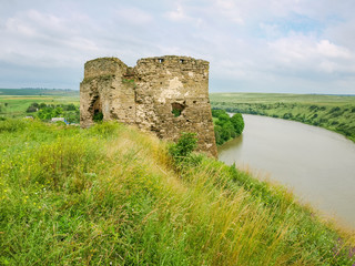 Fototapeta na wymiar Remains of tower of medieval castle in Zhvanets, Ukraine