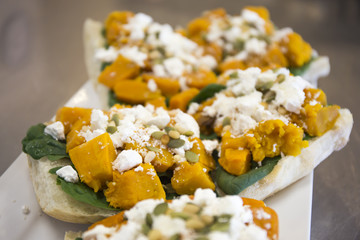 Roasted Pumpkin,Spinach, Feta Cheese and nuts Sandwich