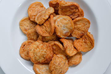 fried Vietnamese pork ham and vegetable on white dish