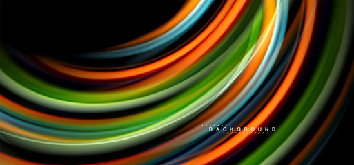 Multicolored wave lines on black background design