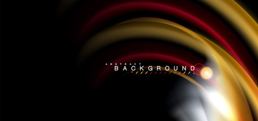 Color shiny light effects on black, liquid style multicolored wavy shape