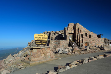 The summit of Mt. Evans and the Ruins of the Crest House in the Colorado Rocky Mountains