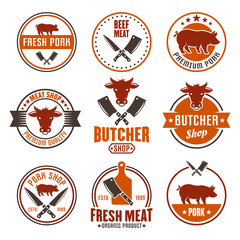 Butcher shop set of vector colored round emblems
