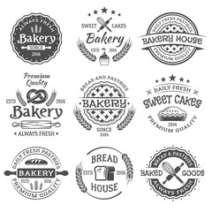 Bakery and pastries vintage vector black emblems