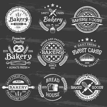 Bakery and pastries vintage vector white emblems