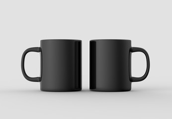 Black mug mock up isolated on light gray background. 3D illustration.