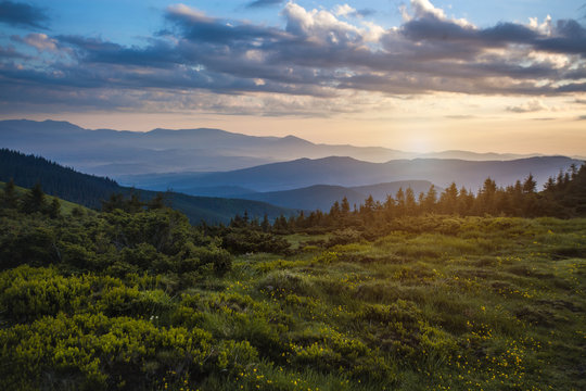 beautiful sunrise in the Carpathian mountains © Dmytro Titov