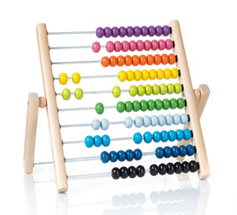 Calculate colorful abacus on white background.