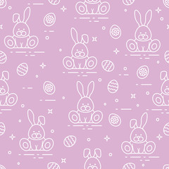 Pattern with Easter rabbits, decorated eggs.