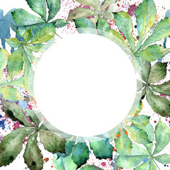Fototapeta premium Green chestnut leaves in a watercolor style. Frame border ornament square. Aquarelle leaf for background, texture, wrapper pattern, frame or border.