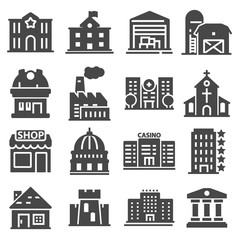 Government building icons set of police school house isolated vector illustration