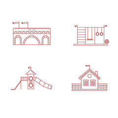 Vector isolated elements: children playground icons. Emblems of tower, sport ground, alcove