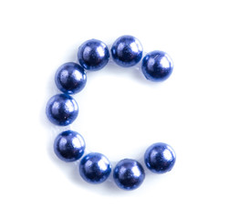 Blue beads font letter of english alphabet on white background