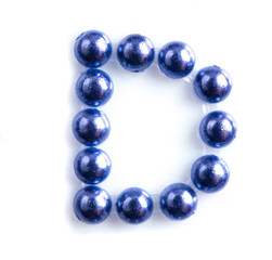 Blue beads font letter of english alphabet on white background