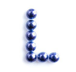 Blue beads font letter of english alphabet on white background
