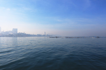 Traveling and transportation by boat from the port in Chonburi, Thailand.