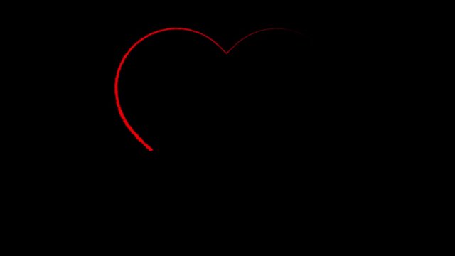 4K - Drawing red graphic heart icon, can be used for Valentines or Mothers Day. Simple animation on black background.