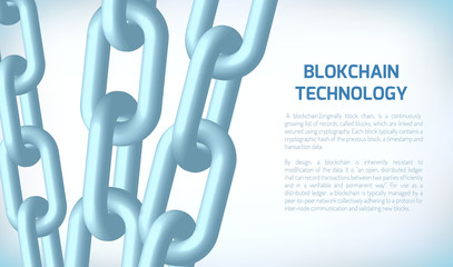 Obraz premium Blockchain concept. Block chain. Crypto currency. Editable cryptocurrency template. 3D wireframe chain with digital blocks. Stock vector illustration