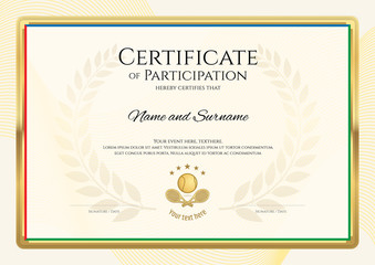 Certificate template in sport theme with border frame, Diploma design