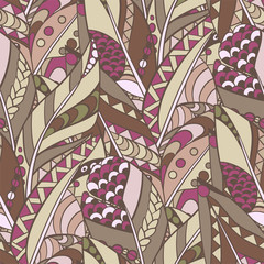 Seamless feather pattern in abstract ornament style in tribal colors