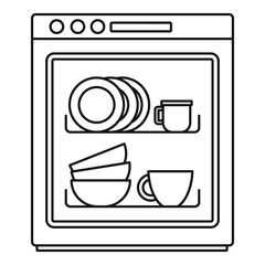 Dishwasher icon. Outline illustration of dishwasher vector icon for web design isolated on white background