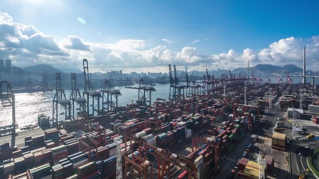 timelapse of busy international port in hongkong china