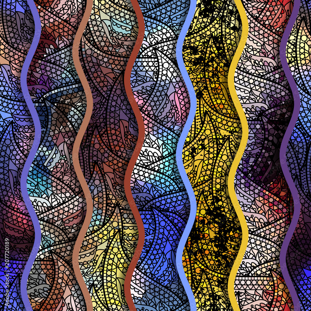 Poster low poly ornamental texture based on decorative elements paisley. seamless pattern in indian style.