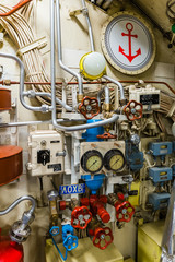 Moscow, Russia - May 04, 2018: Interior of Russian Soviet submarine in museum of naval forces.