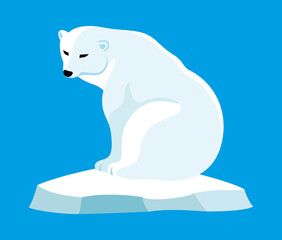Polar bear on an ice floe on a blue background.